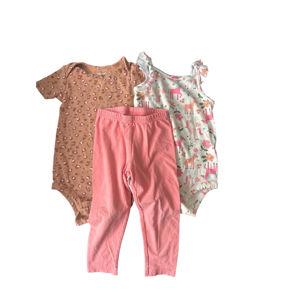 Carter's‎ 18M Girls Outfit Lot Bodysuits Leggings Leopard Unicorn Floral 3 Pc